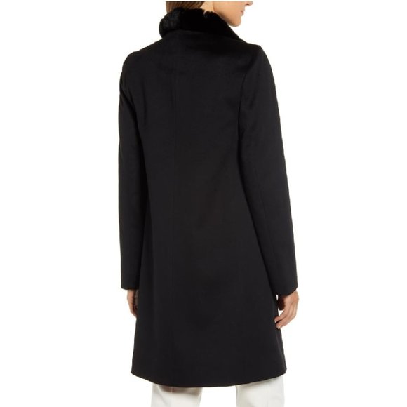 Fleurette Wool Car Coat With Genuine RexRabbit Fur - Picture 4 of 11